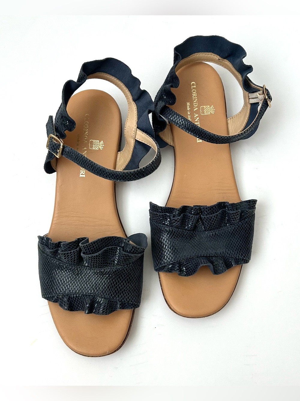 Clorinda Antinori Ruffle Sandal Shoe Navy Blue 37 US 6